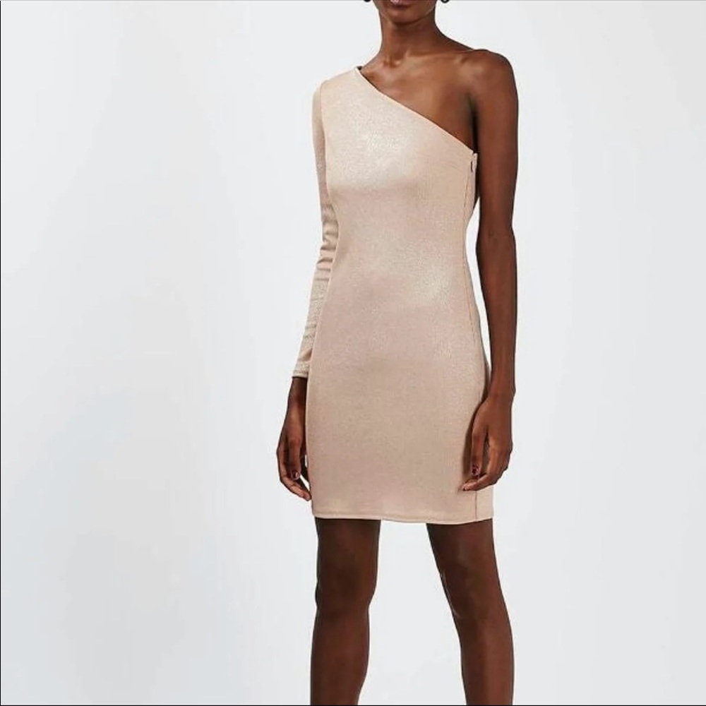 TOPSHOP pink metallic one shoulder dress